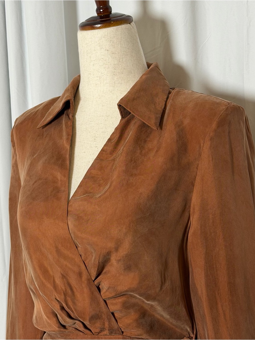 Dissh Sasha Wrap Mini Dress Tan Cupro Viscose Long Sleeve Nwt Size 4 — image 8 of 8